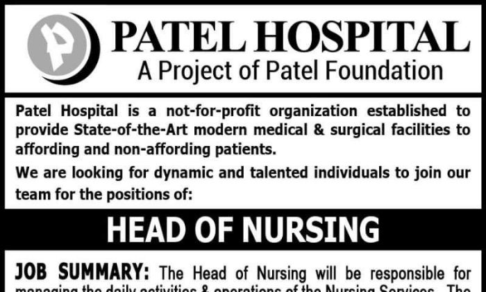 Head nurse, Karachi, jobs